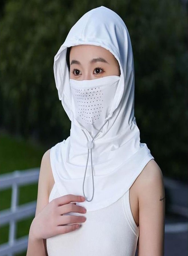 BSYLOO Women's UV Protection Balaclava Hat with Neck Guard & Face Mask for Cycling, Travel & Outdoor Activities White - Image 3